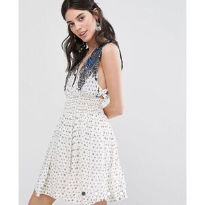 Free People Walking Dreams Skater Mini Dress in Ivory combo Size XS